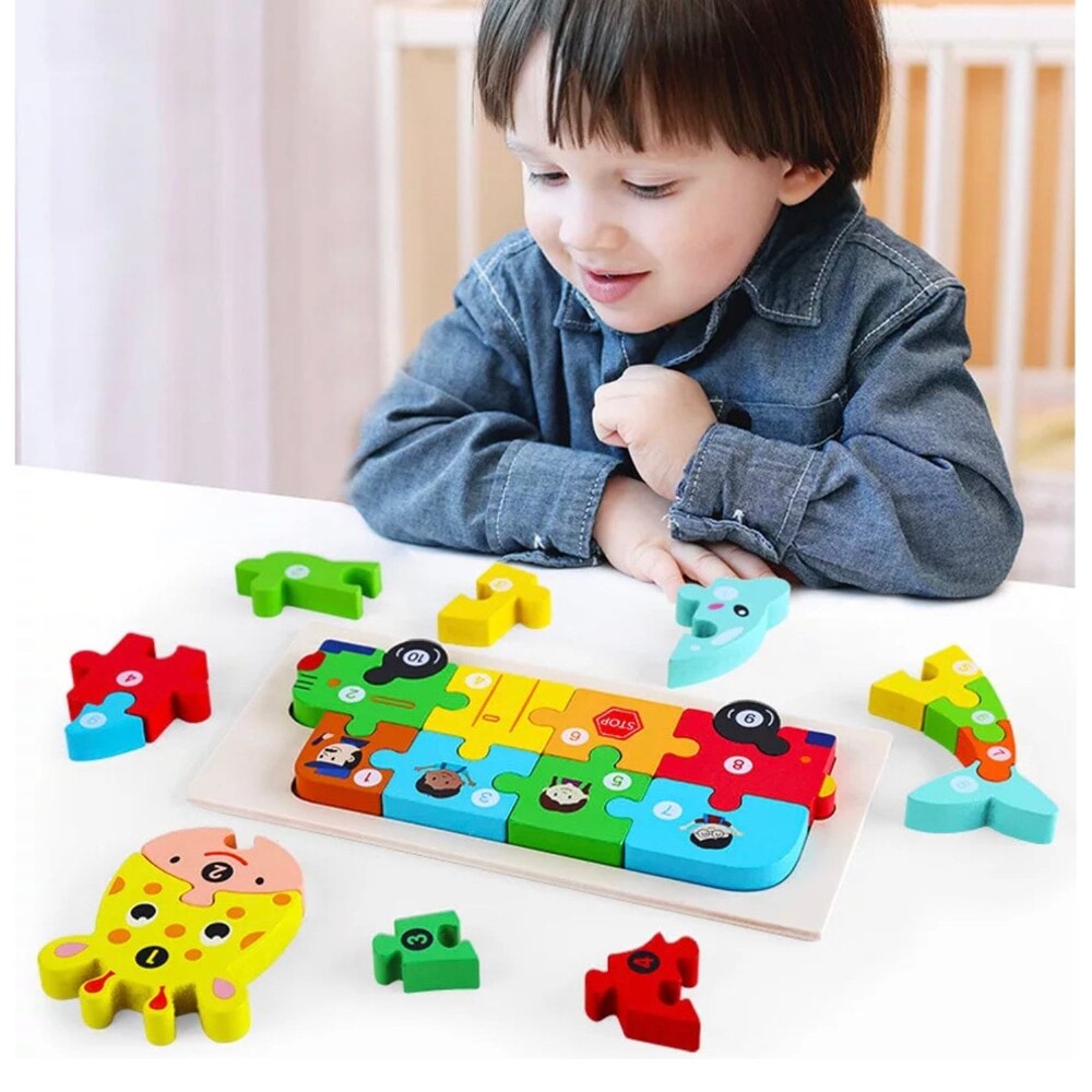 Montessori Wooden Jigsaw Puzzle: Numbers, Colors & Animals